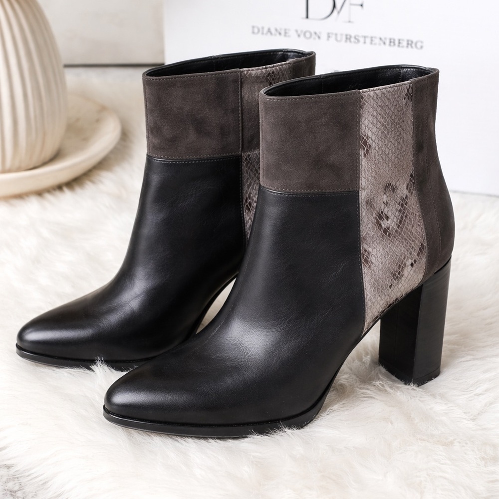Diane Von Furstenberg Black and Brown Heeled Boots